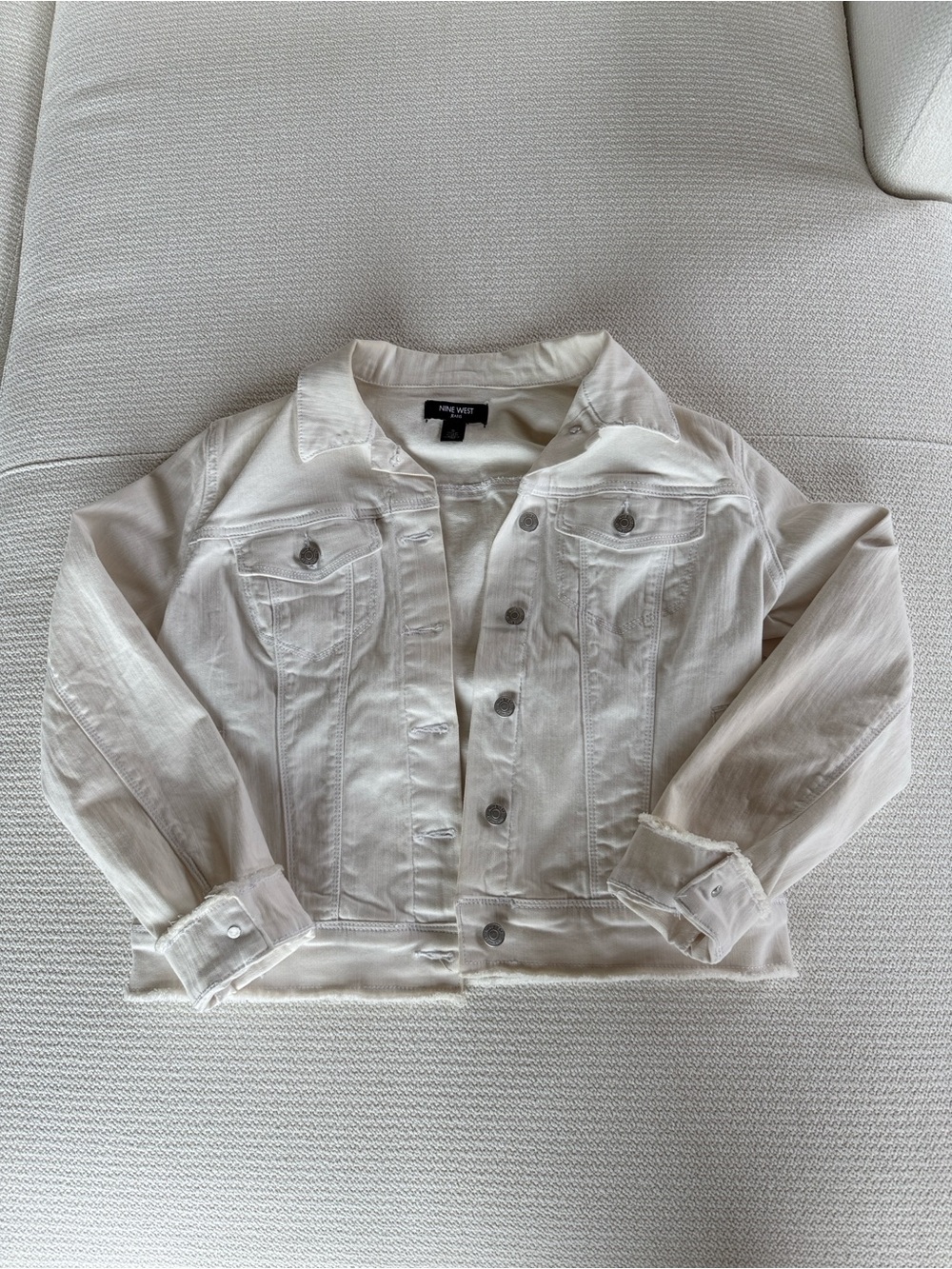 Nine West White Sarah Jacket Spread Collar Silver Buttons - Picture 3 of 5